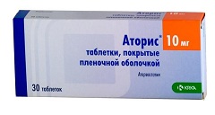 Таблетки, покрытые пленочной оболочкой, Аторис 10 мг