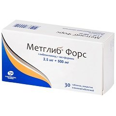 Таблетки, покрытые пленочной оболочкой, Метглиб Форс