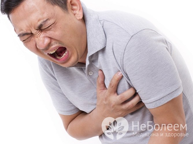 Кардиогенный шок, как и сам инфаркт, сопровождается интенсивной, часто нестерпимой болью в сердце