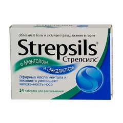 Таблетки для рассасывания Стрепсилс с ментолом и эвкалиптом